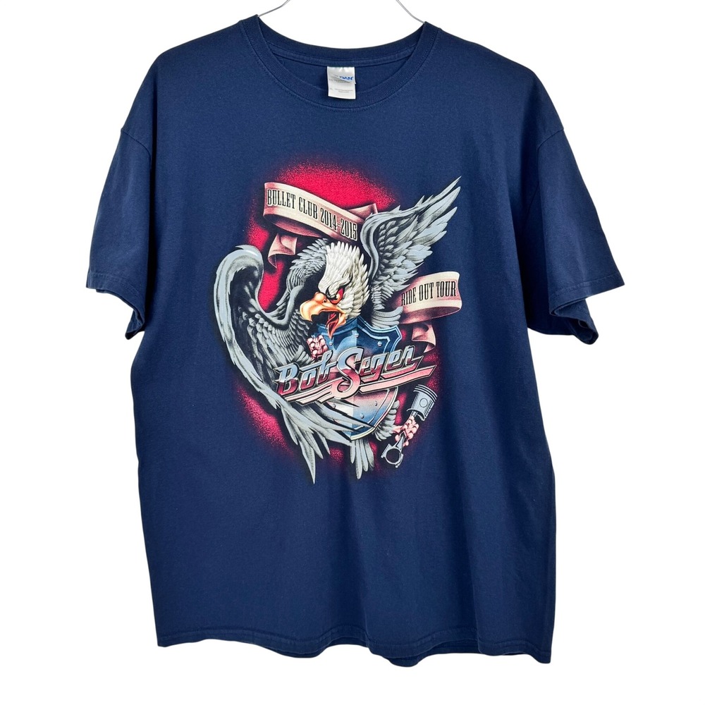 Bob‎ Seger Bullet Club Ride Out Tour T-Shirt 2014 Navy Blue Eagle L/XL 44" Chest